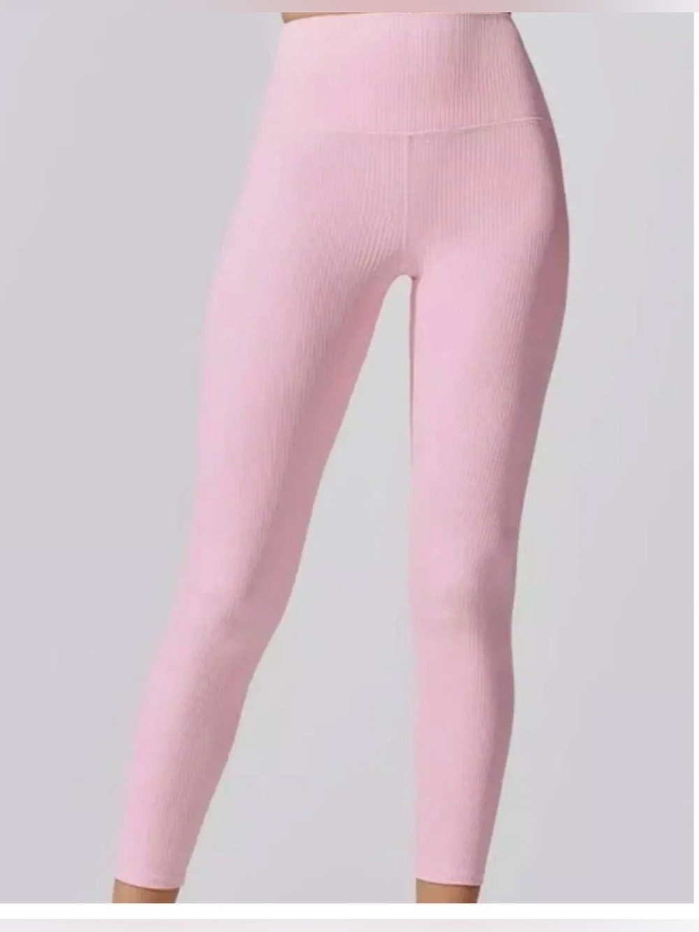 Carbon38 Pink Ribbed High-Rise Leggings small